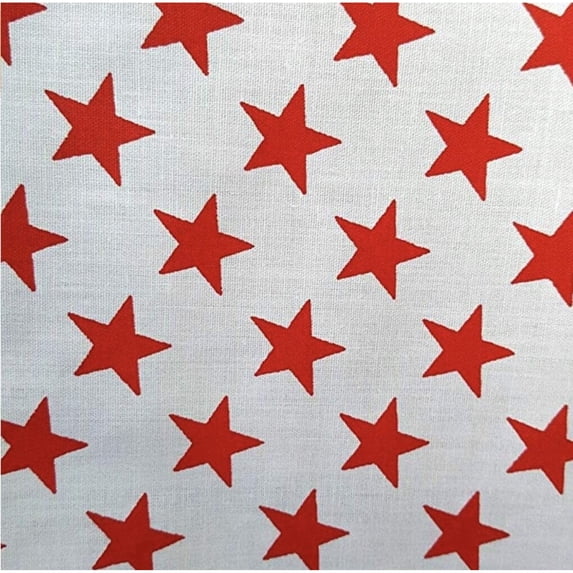Lilly Craft Red Star Print on White Polycotton Fabric - 58-60" Wide and Sold by the Yard