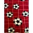 thumbnail image 1 of Lilly Craft Soccer Balls and Net on Red Fleece Fabric 58-60" Wide Sold by the Yard, 1 of 4