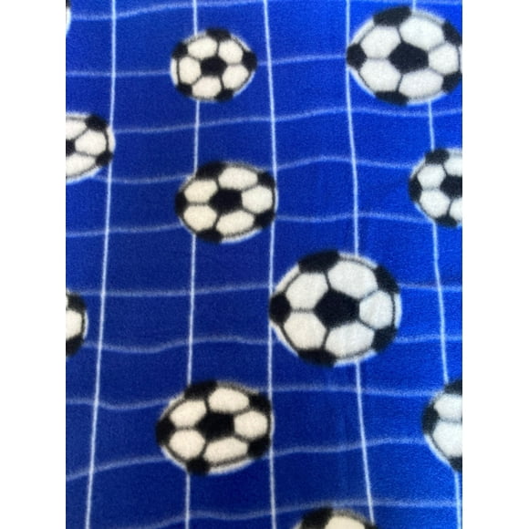 Lilly Craft Soccer Balls and Net on Royal Blue Fleece Fabric 58-60" Wide Sold by the Yard