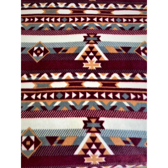 Lilly Craft Southwest Aztec Burgundy Tribal Print Fleece Fabric 58-60" Wide and Sold by the Yard