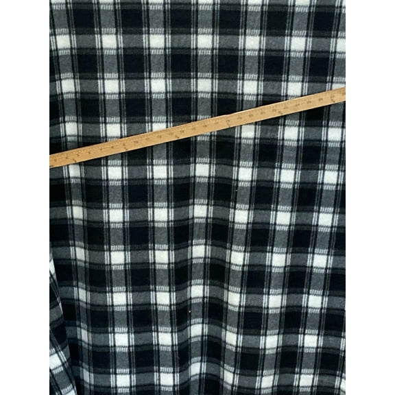Lilly Craft Tartan Plaid White and Black Fleece Print Fabric is 100% Polyester - 58/60" Wide and Sold by Black Yard