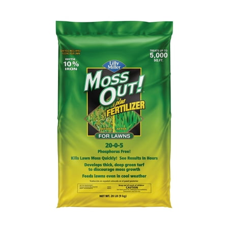 Lilly Miller Moss-Out for Lawns with 20-0-5 Fertilizer, Lawn Fertilizer Covers up to 5,000 Sq Ft, 20 lb