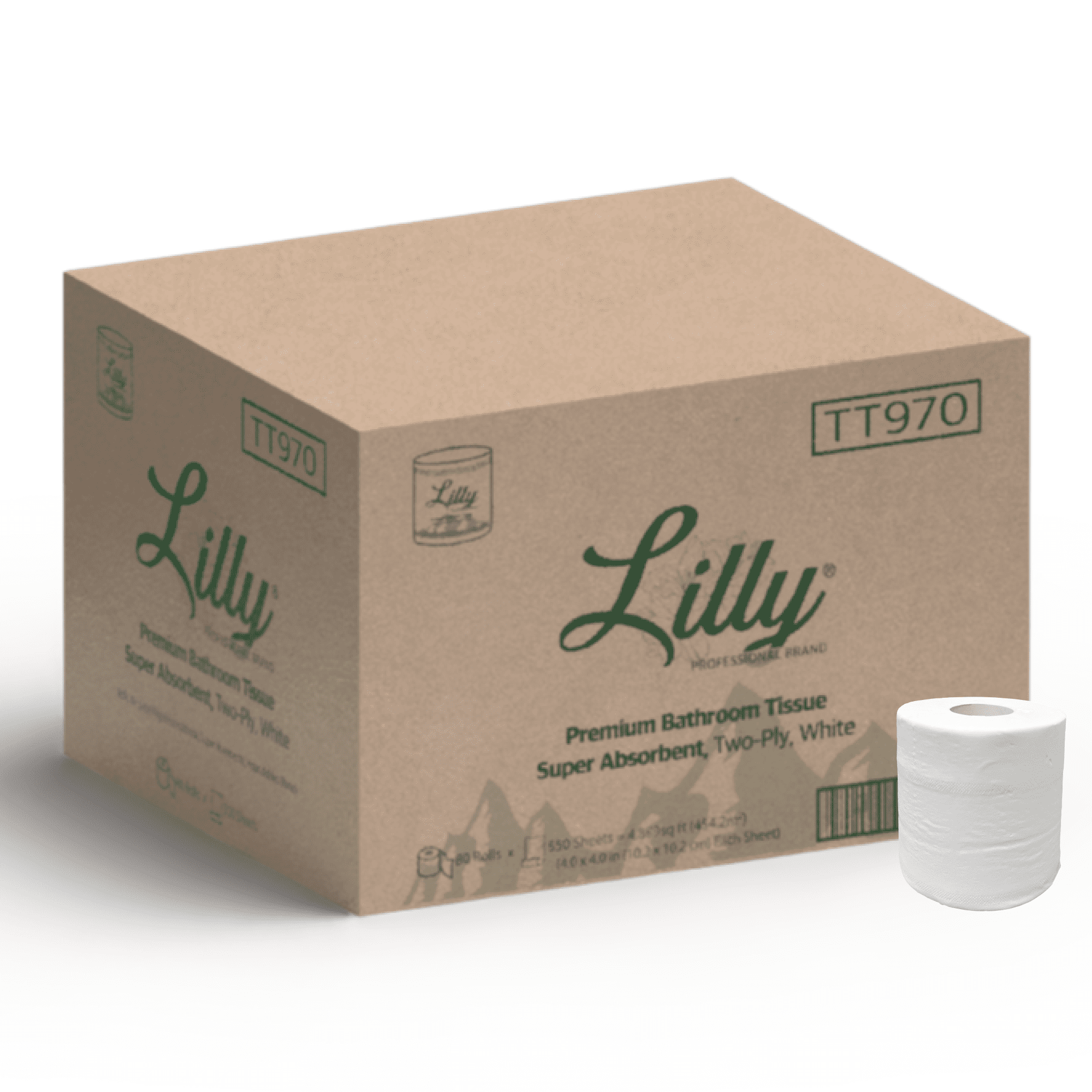 Lilly Premium Bathroom Tissue, White, 2Ply, Toilet Paper, 96 Rolls
