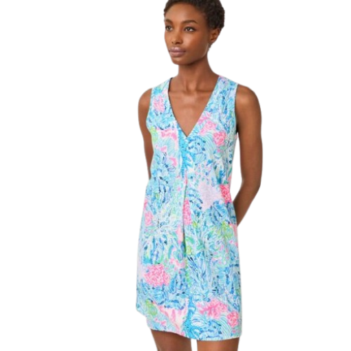 green emerald velvet dress Lilly Pulitzer x Simone - Fitted Shift Dress with Ribbons and Exclusive Lilly Print main image 0