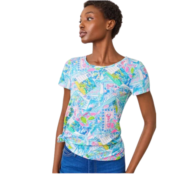 Lilly Pulitzer Etta Scoop Neck Top Shirt Multi Wish You Were Here Medium