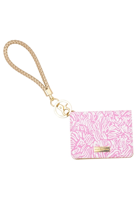 Snap ID Card Case, Cute Pink Keychain Wallet, Slim Credit Card Holder with Wristlet Strap, Conch Shell Pink Zee Bebe Y101