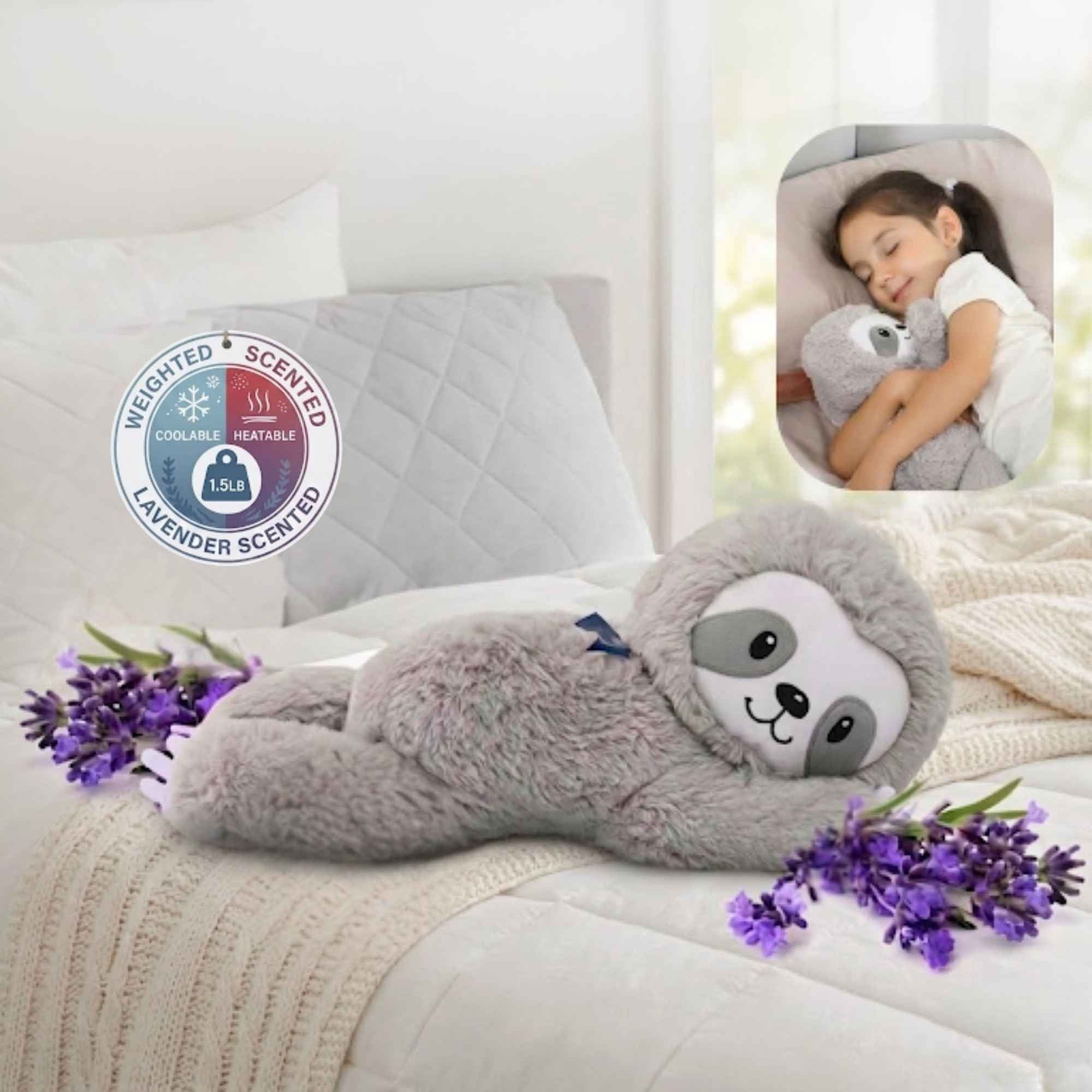 Lilly’s Love Weighted Animal Sloth- Heatable Warmie Plush & Coolable Plush , Lavender Scented Comfort Toy for Relaxation