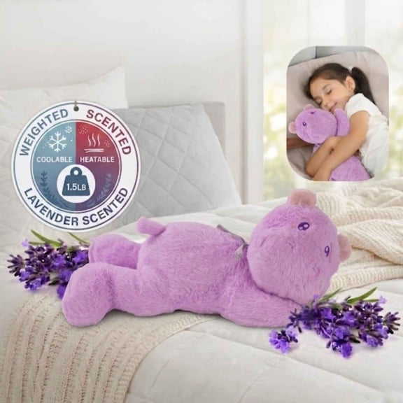 Lilly’s Love Weighted Animal Hippo- Heatable Warmie Plush & Coolable Plush , Lavender Scented Comfort Toy for Relaxation