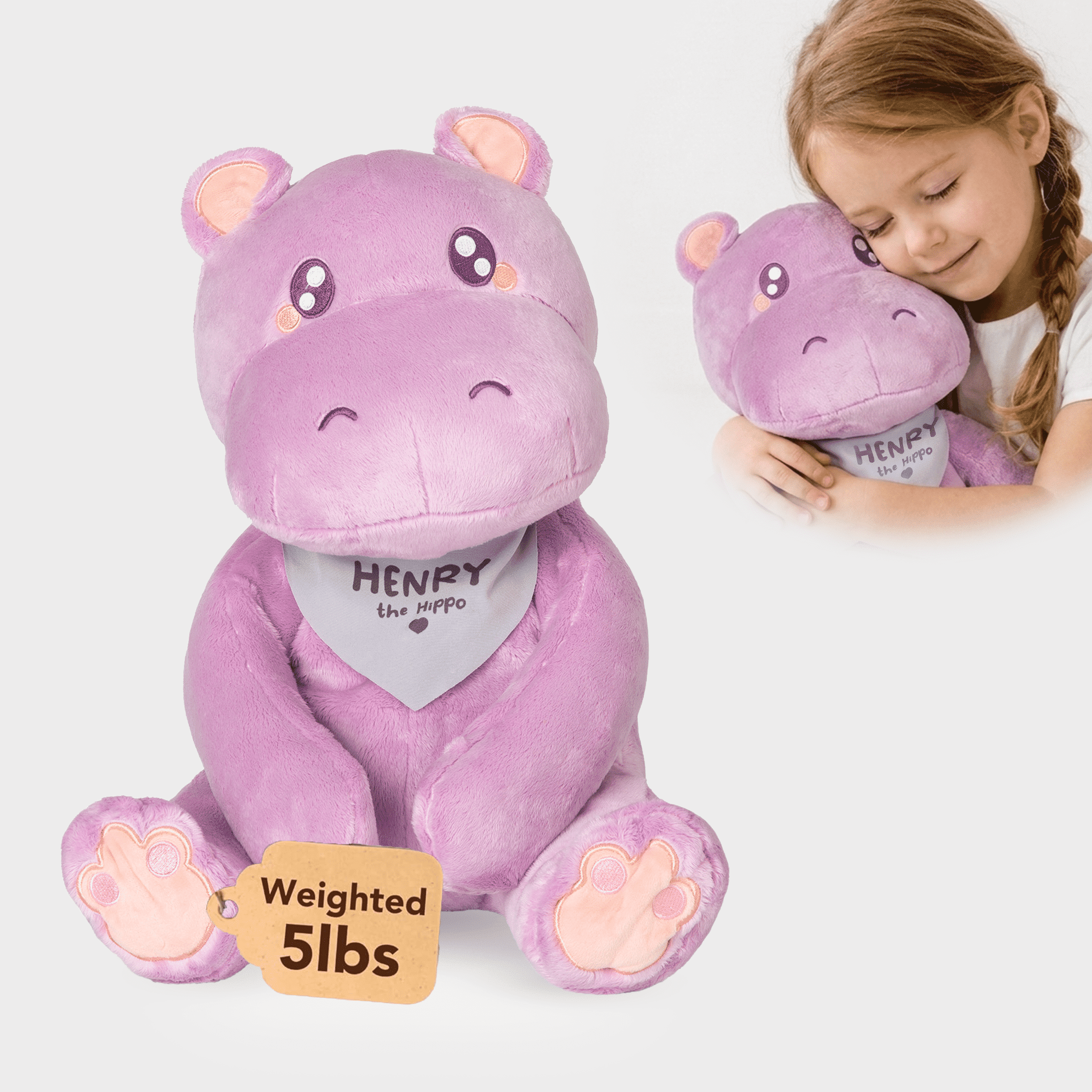 Lilly’s Love 5lb Weighted Stuffed Animal for Anxiety Relief, Henry The Hippo, Sensory Plush for Kids & Adults