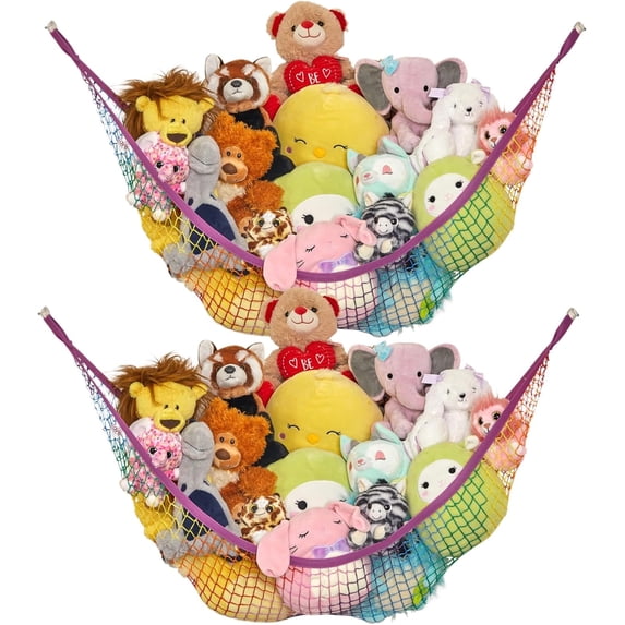 Lilly's Love Kids Stuffed Animal Hammock, Toy Storage Net, Rainbow (67"L x 47"W x 47"H) – 2 Pack