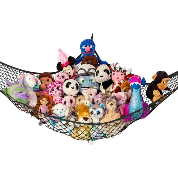 Lilly's Love Stuffed Animal Hammock, Black, Large (79" × 63" × 63") – Corner Toy Storage Net for Plush Toys, Squishmallows & Dolls (1 Pack)