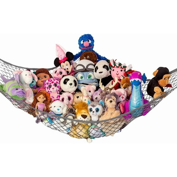 Lilly's Love Stuffed Animal Hammock, Gray, Large (79" × 63" × 63") – Corner Toy Storage Net for Plush Toys, Squishmallows & Dolls (1 Pack)