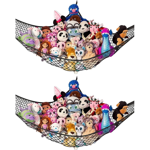 Lilly's Love Stuffed Animal Storage Net Hammock, Standard Size, Black (67"L x 47"W x 47"H ) – 2 Pack