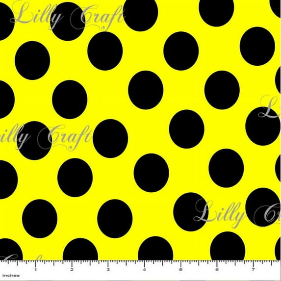 Lillycraft 1" Black Polka Dots on Yellow Poly Cotton Fabric - Sold By The Yard - 58" / 59"