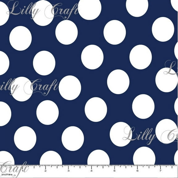 Lillycraft 1" White Polka Dots on Navy Poly Cotton Fabric - Sold By The Yard - 58" / 60" Wide