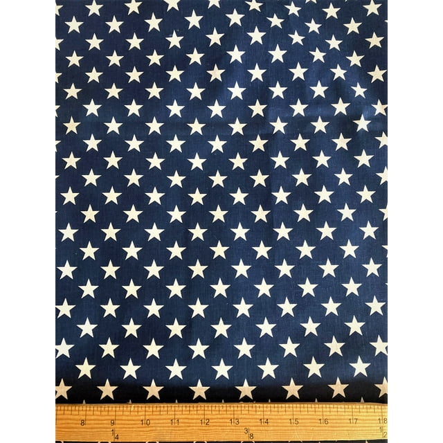 Lillycraft PolyCotton Fabric, White Stars on Navy, 60 Inch Wide, Sold