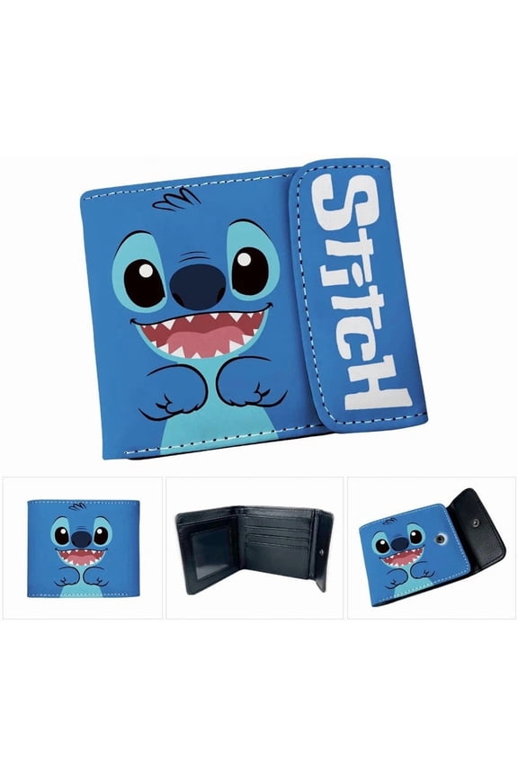 Stitch Cartoon Character Snap Close Blue Bi-Fold Wallet