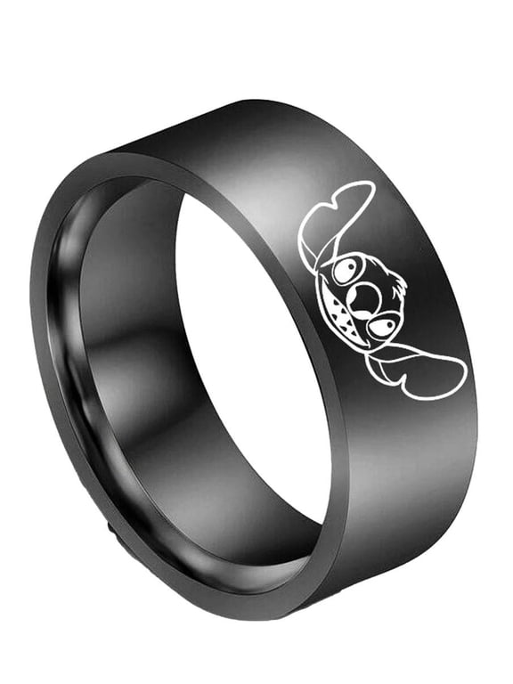 Lilo And Stitch Stitch Character Face Black Stainless Steel Band Ring Size 10
