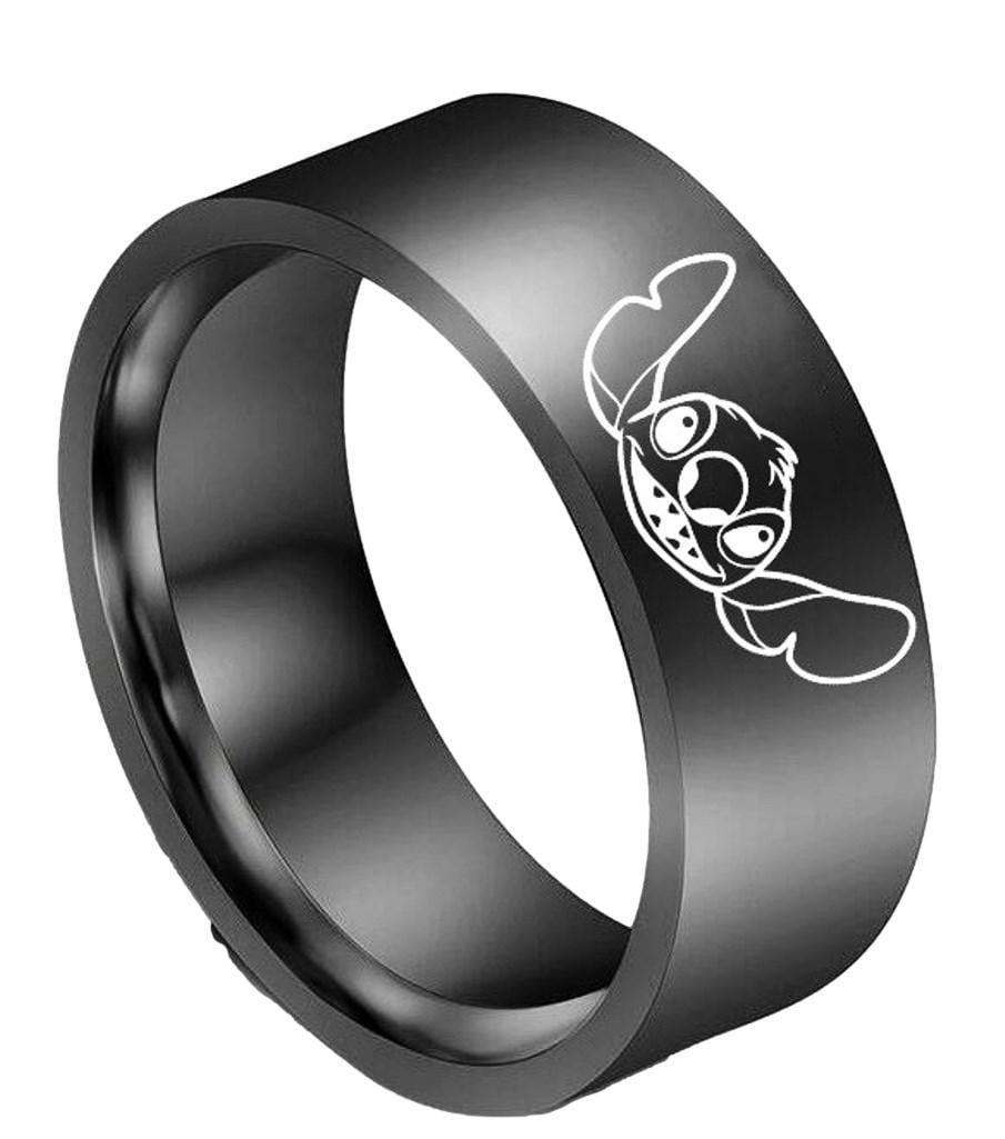 MAINSTREET CLASSICS Lilo And Stitch Stitch Character Face Black Stainless Steel Band Ring Size 9