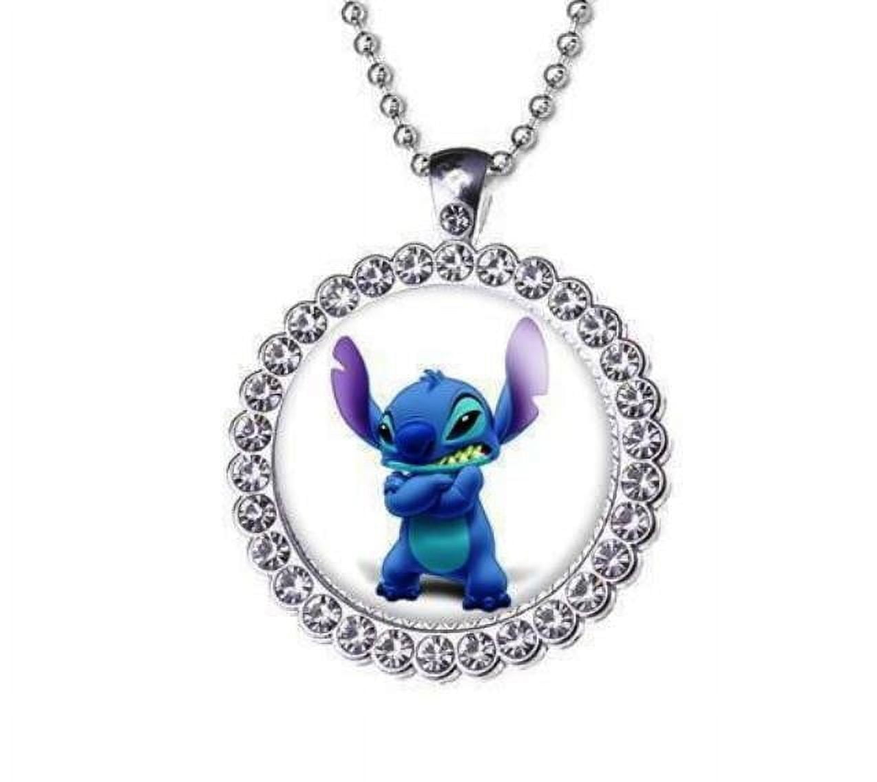 MAIN STREET Stitch Character Glass Domed With Rubies Metal Pendant Necklace