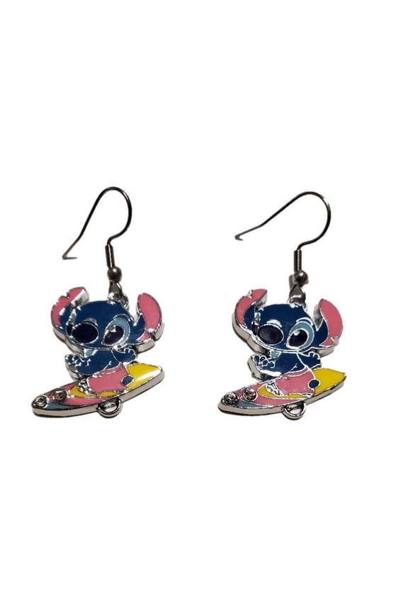 Lilo And Stitch Stitch Surfing Metal Enamel French Wire Earrings