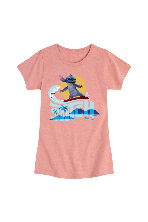 - Stitch Surfing - Toddler And Youth Girls Fitted Short Sleeve Graphic T-shirt