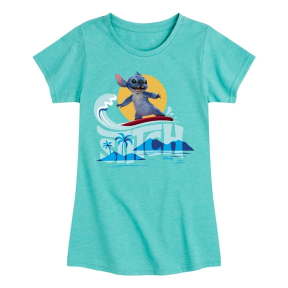 Lilo & Stitch - Stitch Surfing - Toddler And Youth Girls Fitted Short Sleeve Graphic T-shirt