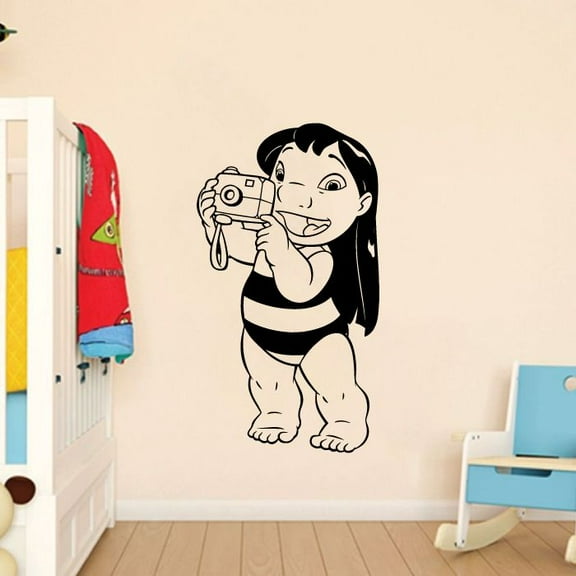 Lilo Camera Photo Cute Lilo and Stitch Disney Cartoon Wall Sticker Art Decal for Boys Girls Room Bedroom Kindergarten Nursery House Fun Home Decors Stickers Wall Art Vinyl Decoration Size (10x6 inch)