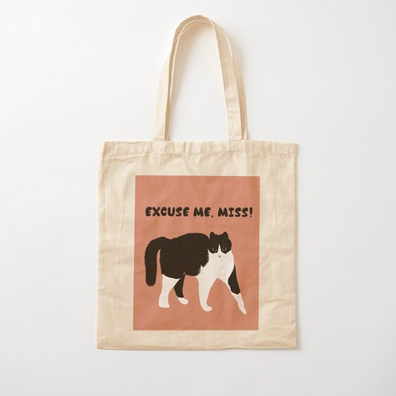Lilo Cat "Excuse Me, Miss" Canvas Tote Bags, Reusable Shopping Bag