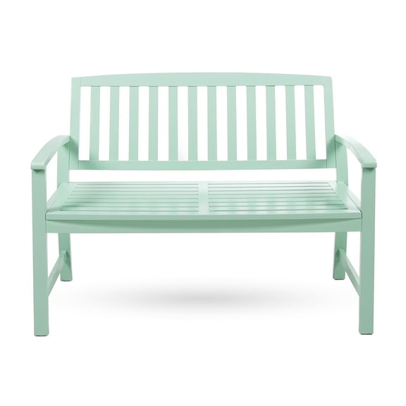 Lilo Outdoor Acacia Wood Bench, Light Mint Finish