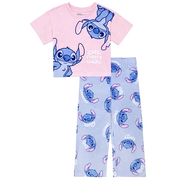 Lilo & Stich Girls Short Sleeve Top and Pant Pajama Set, 2-Piece, Sizes 4-16