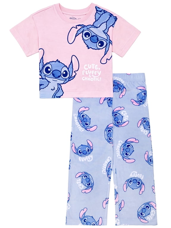 Lilo & Stich Girls Short Sleeve Top and Pant Pajama Set, 2-Piece, Sizes 4-16
