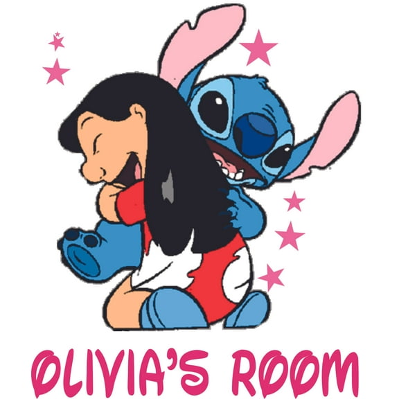 Lilo and Stich Hug Love Cartoon Customized Wall Decal - Custom Vinyl Wall Art - Personalized Name - Baby Girls Boys Kids Bedroom Wall Decal Room Decor Wall Stickers Decoration Size (30x27 inch)