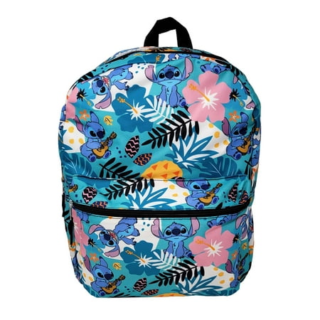 Lilo & Stitch 16" Backpack All-Over Print Flowers Pineapples w/ Front Pocket