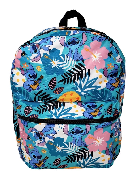 Lilo & Stitch 16" Backpack All-Over Print Flowers Pineapples w/ Front Pocket