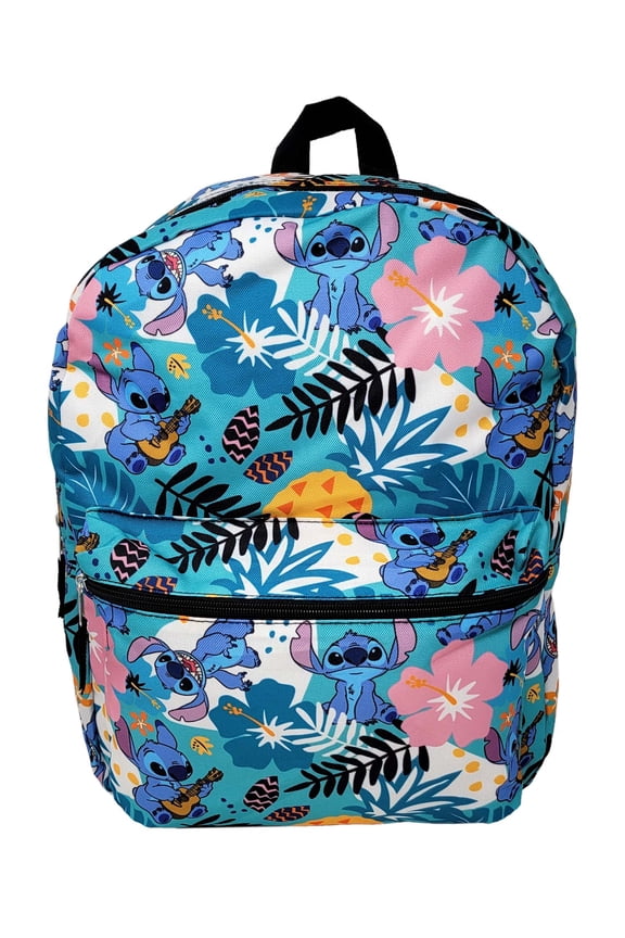 Lilo & Stitch 16" Backpack All-Over Print Flowers Pineapples w/ Front Pocket