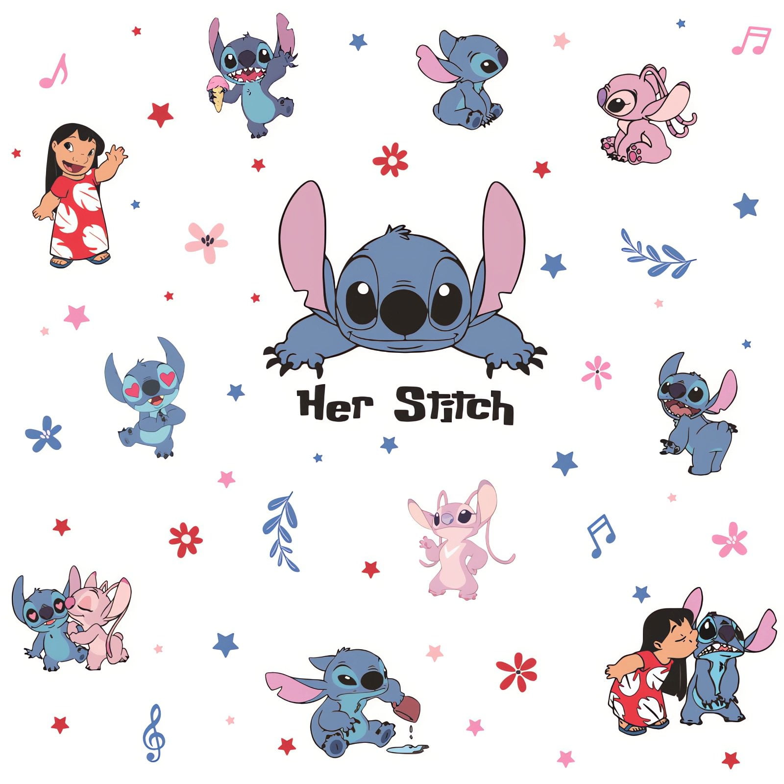 Lilo \u0026 Stitch 3D Wall Decals,Anime Cartoon Self-Adhesive Stickers Background Wall Decoration for Kids Room.