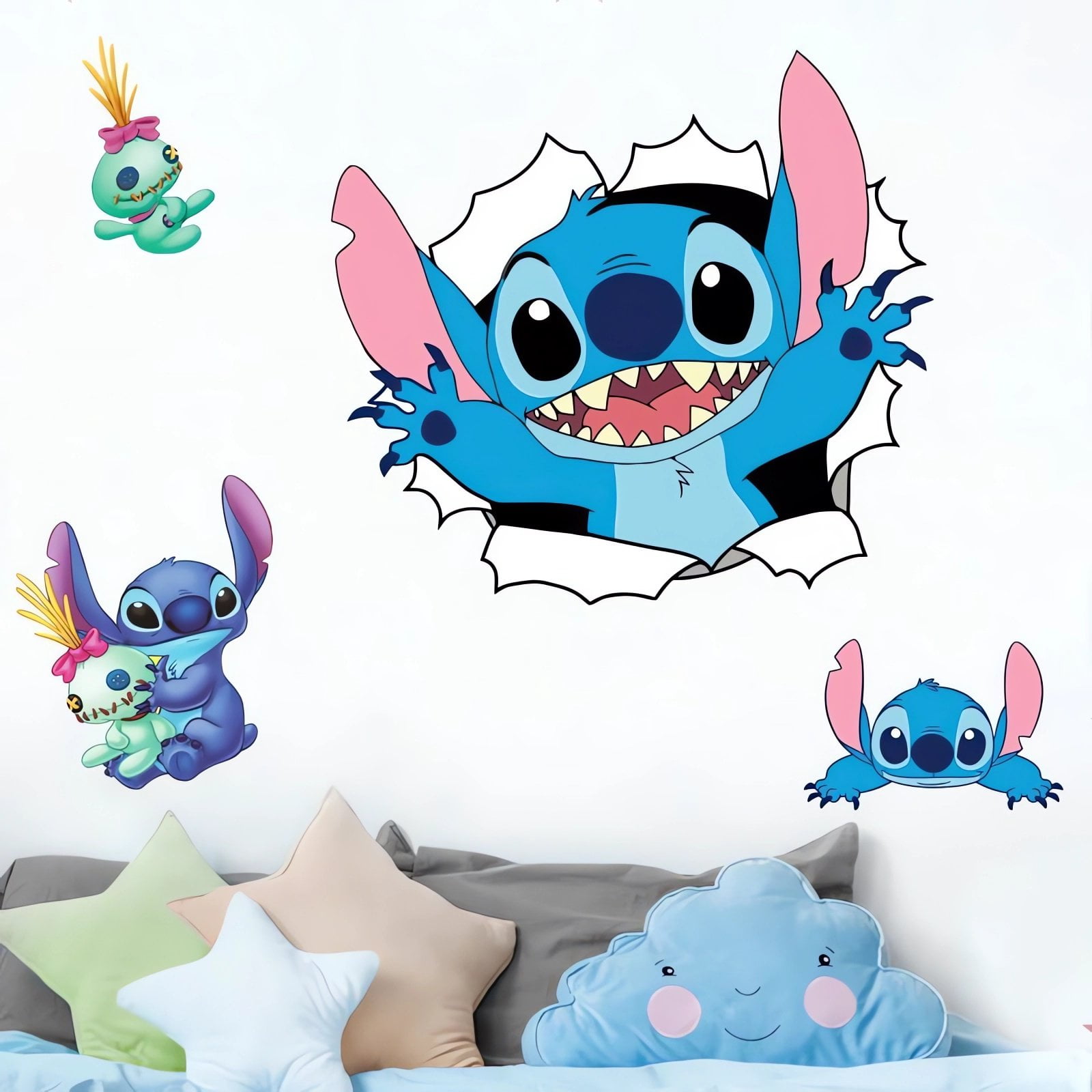 Lilo & Stitch 3D Wall Decals,Anime Cartoon Self-Adhesive Stickers Background Wall  Decoration for Kids Room.