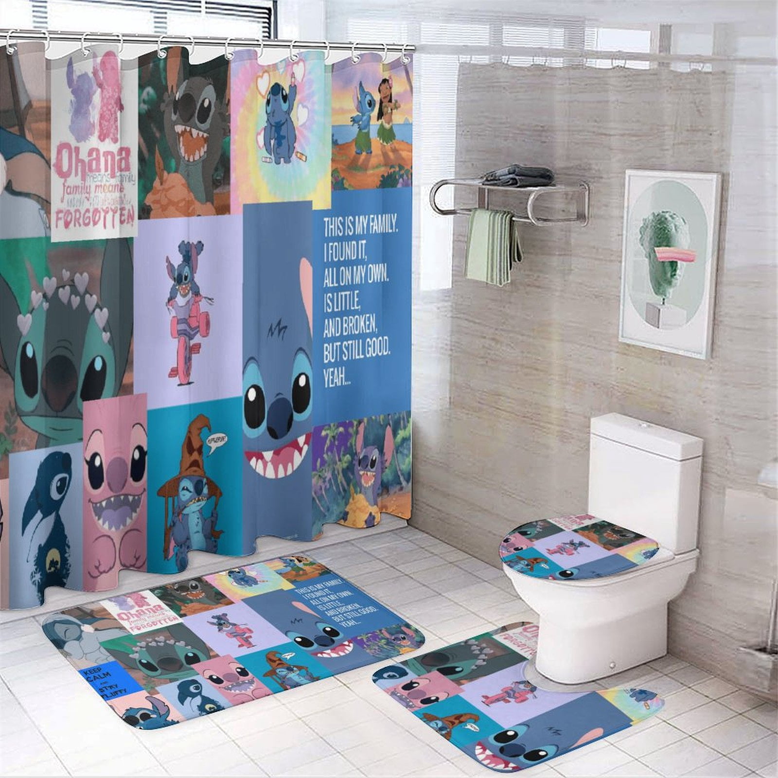 Lilo & Stitch A Shower Curtain Set with Rugs Toilet Lid Cover, Shower ...