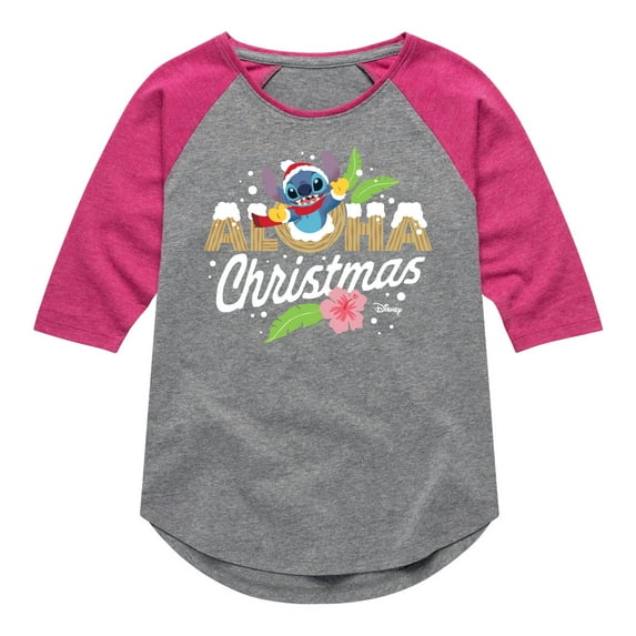 Lilo & Stitch - Aloha Christmas - Girls Shirt Tail Raglan