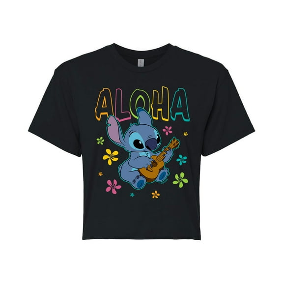 Lilo & Stitch - Aloha Stitch - Juniors Cropped Cotton Blend T-Shirt