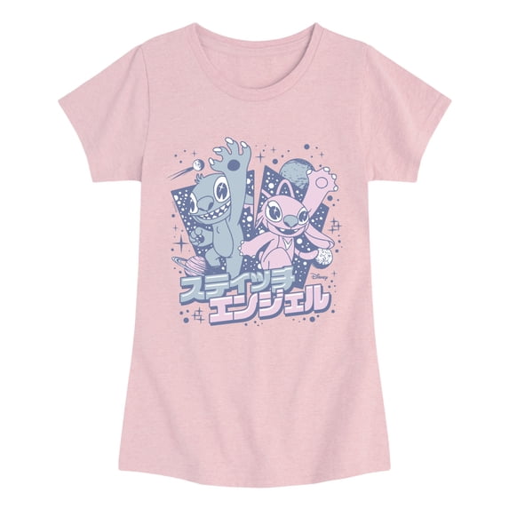 Lilo & Stitch - Angel & Stitch Katakana Girls' Fitted Short Sleeve Graphic T-Shirt