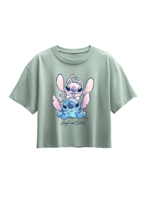- Angel and Stitch Girls' Short Sleeve Boxy Graphic T-Shirt