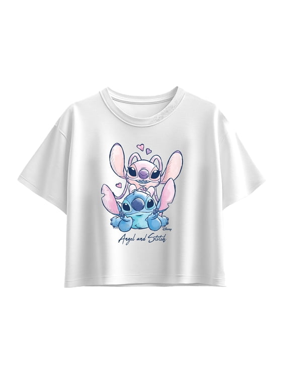 - Angel and Stitch Girls' Short Sleeve Boxy Graphic T-Shirt