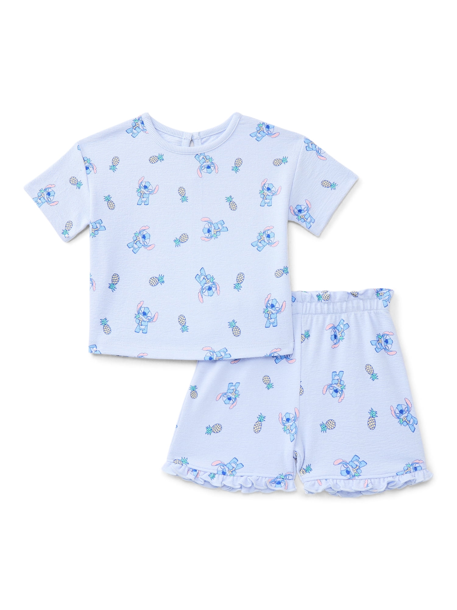 Lilo & Stitch Baby Girls Pineapples Textured Knit Top and Ruffle Shorts Set, 2-Piece, Sizes 0M-24M