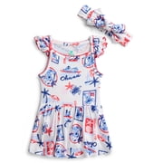 Lilo and Stitch Baby Girls Cute and Comfortable Patriotic Americana Bodysuit Dress Set, 2-Piece, Sizes NB-24M