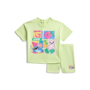 Lilo and Stitch Baby Girls Graphic Tee and Bike Shorts Set, 2-Piece, Sizes 0/3M-24M