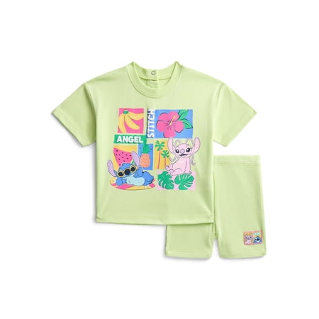 Minnie Mouse Lilo and Stitch Baby Girls Graphic Tee and Bike Shorts Set, 2-Piece, Sizes 0/3M-24M