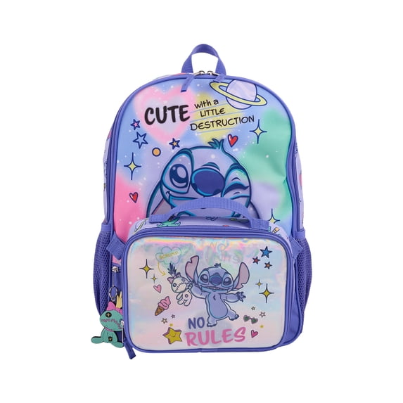 Disney Lilo & Stitch Girls 17" 2-Piece Backpack & Lunch Set with Scrump Keychain, Blue