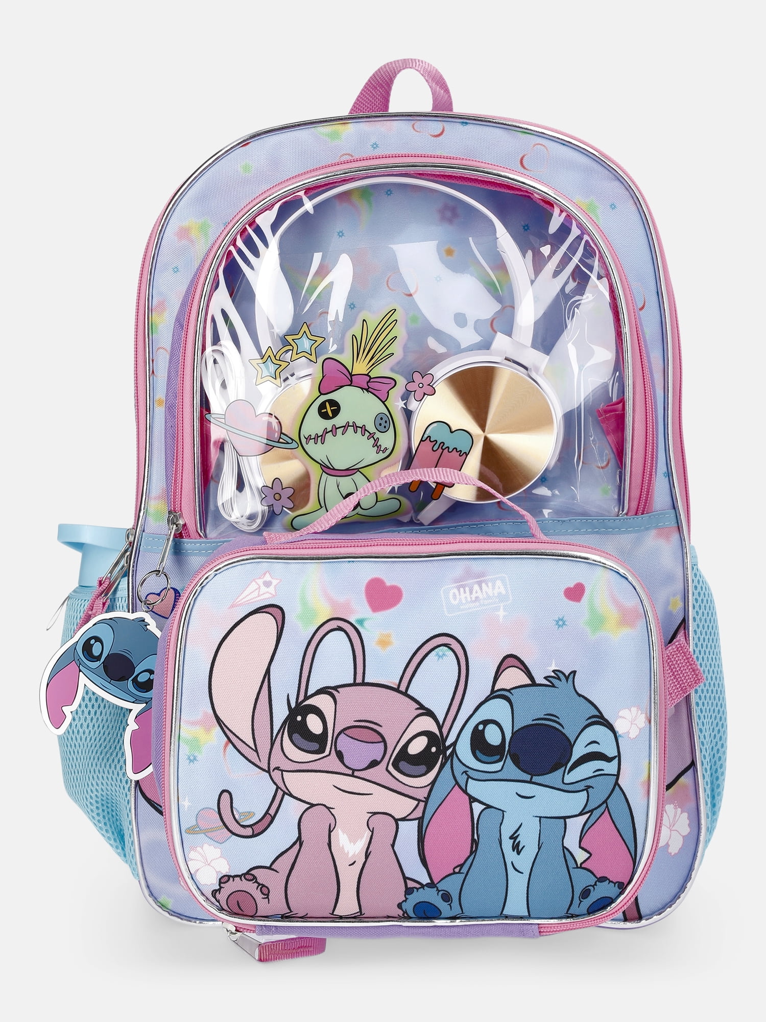 Lilo & Stitch Blue Backpack Set with Lunch kit, Headphones and Water Bottle